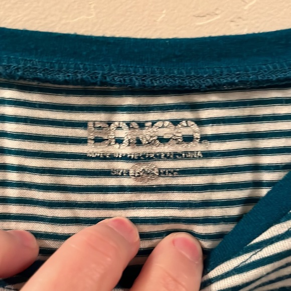 Women’s 3/4ths Sleeved T-Shirt, Striped, Blue, Green, White, Bongo - Picture 4 of 4
